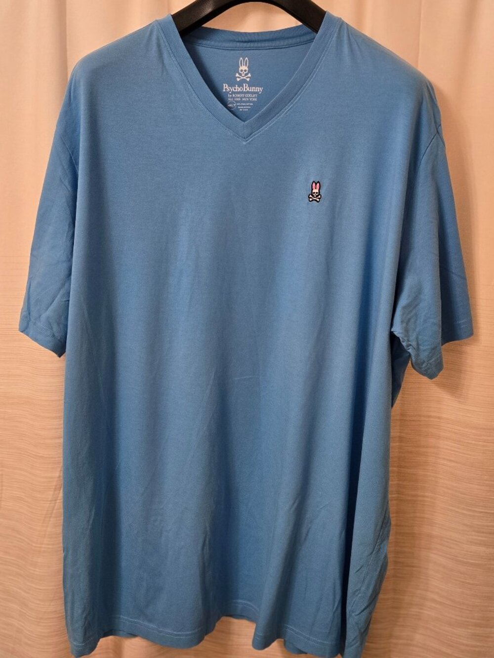 Psycho Bunny - 100% Pima Cotton Men's V-Neck Short Sleeve T-Shirt Sky Blue 4XLT